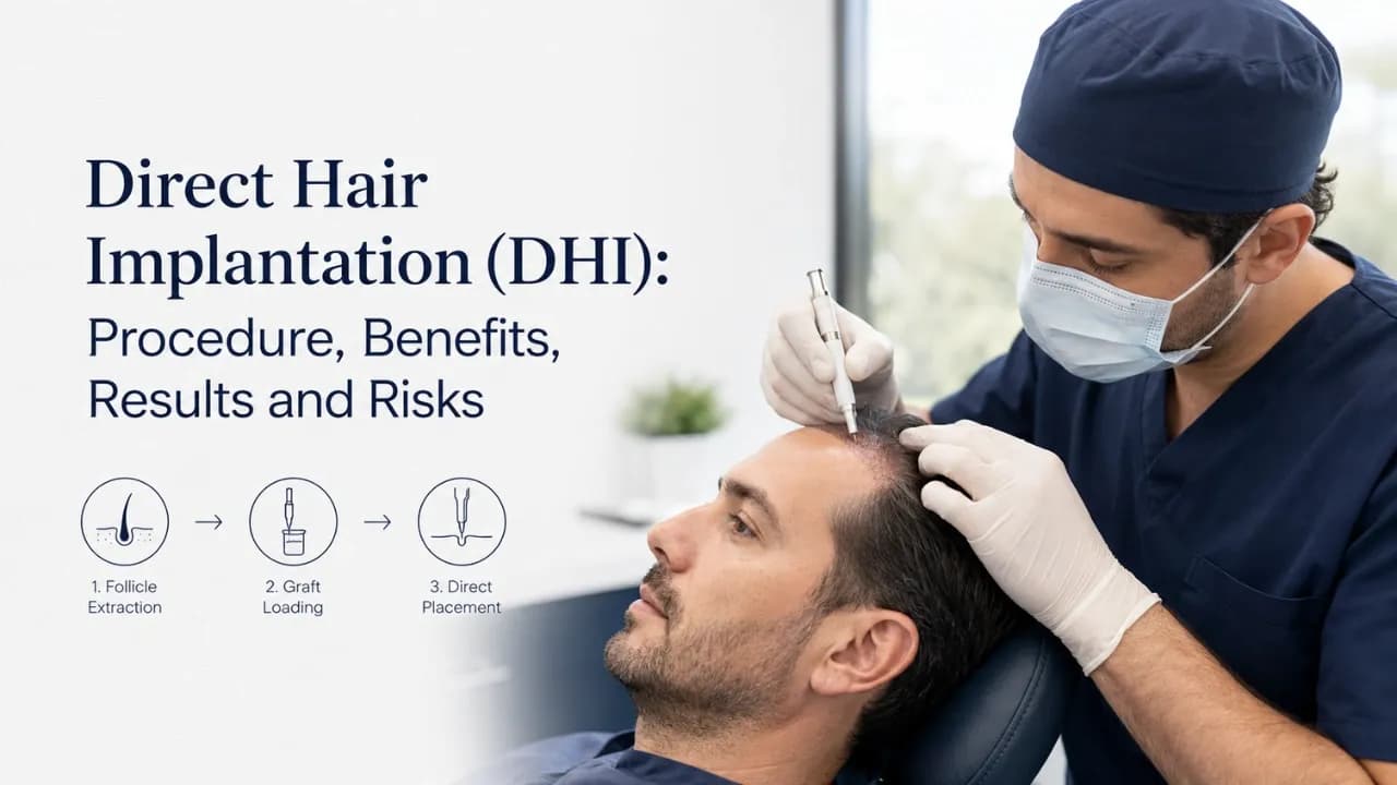 Surgeon using an implanter pen to place individual hair grafts during a Direct Hair Implantation procedure