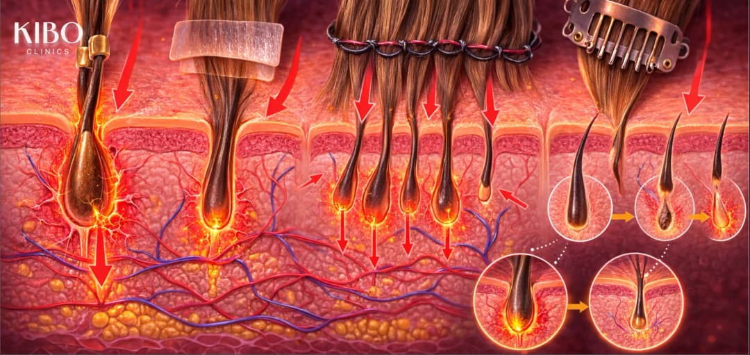 Hair extensions causing traction alopecia and scalp damage