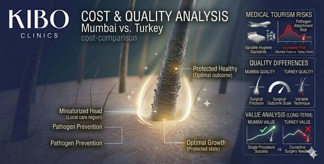Mumbai versus Turkey hair transplant cost comparison showing medical tourism risks quality differences and value analysis