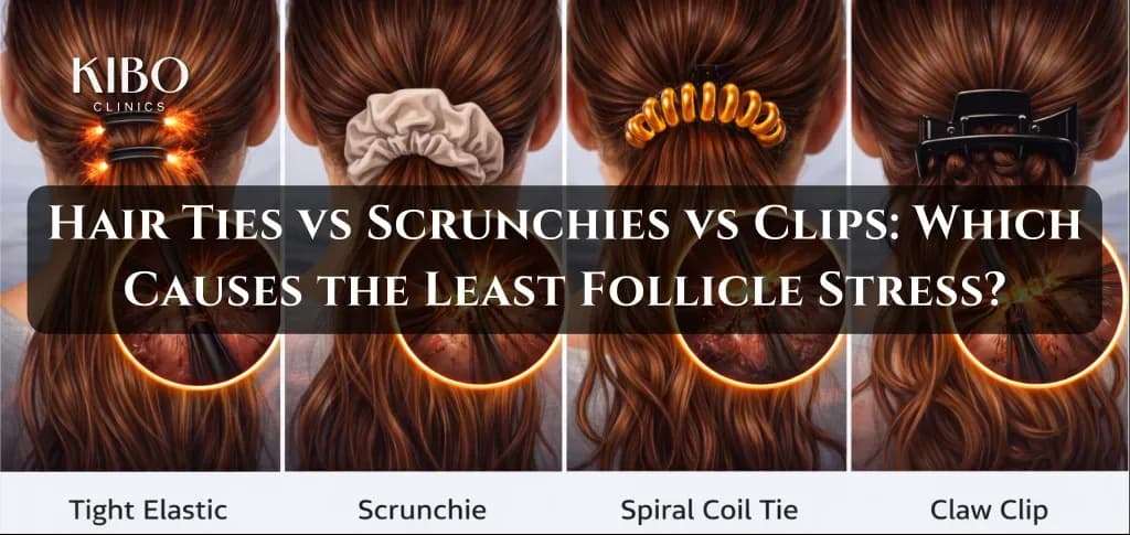 Hair ties vs scrunchies vs clips showing impact on hair roots
