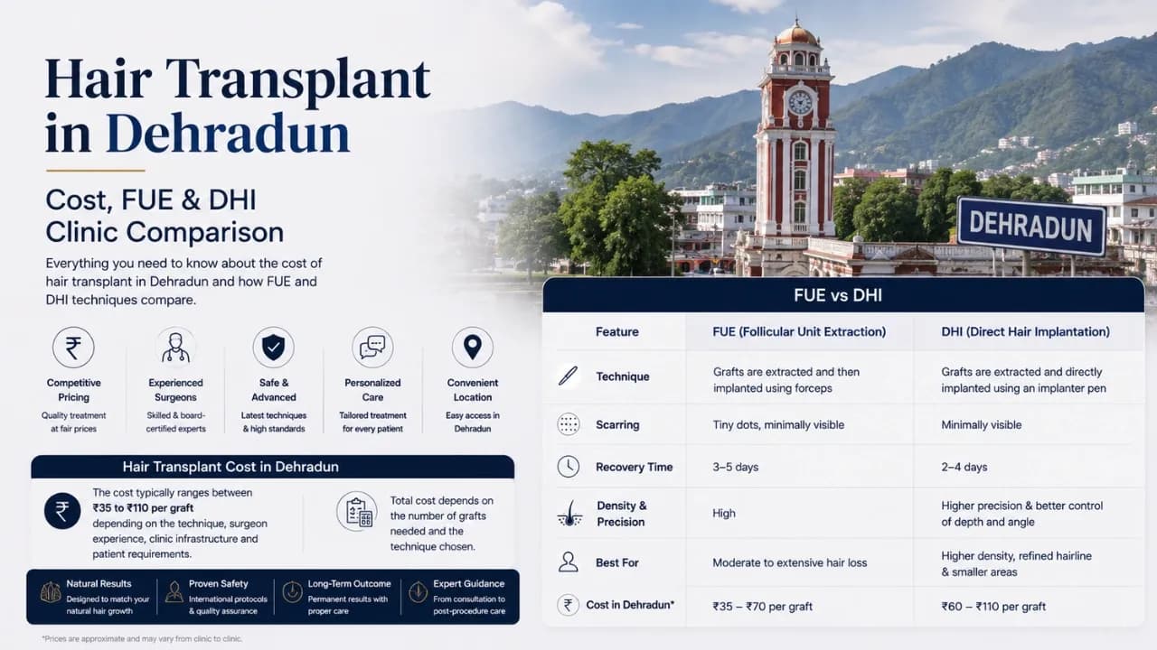 Hair transplant in Dehradun cost, FUE and DHI clinic comparison