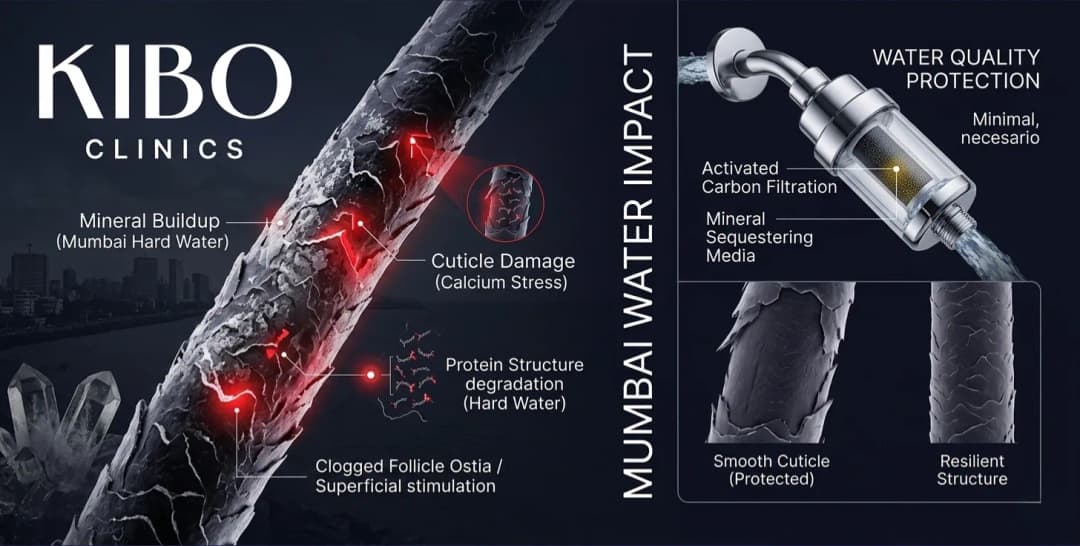 Mumbai hard water hair damage showing mineral buildup calcium effects and water quality protection strategies
