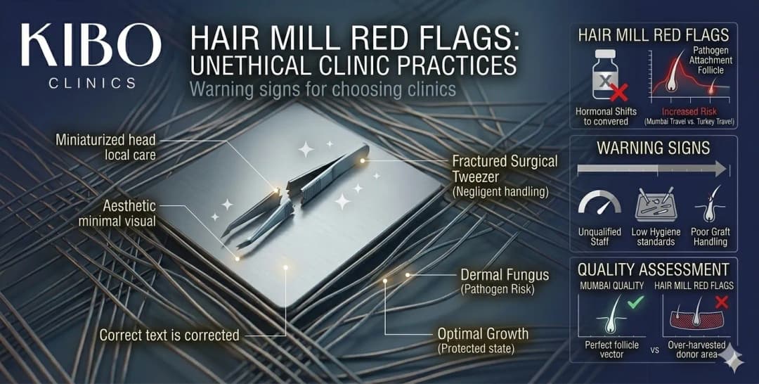Hair mill red flags showing unethical clinic practices warning signs and quality assessment criteria for choosing clinics