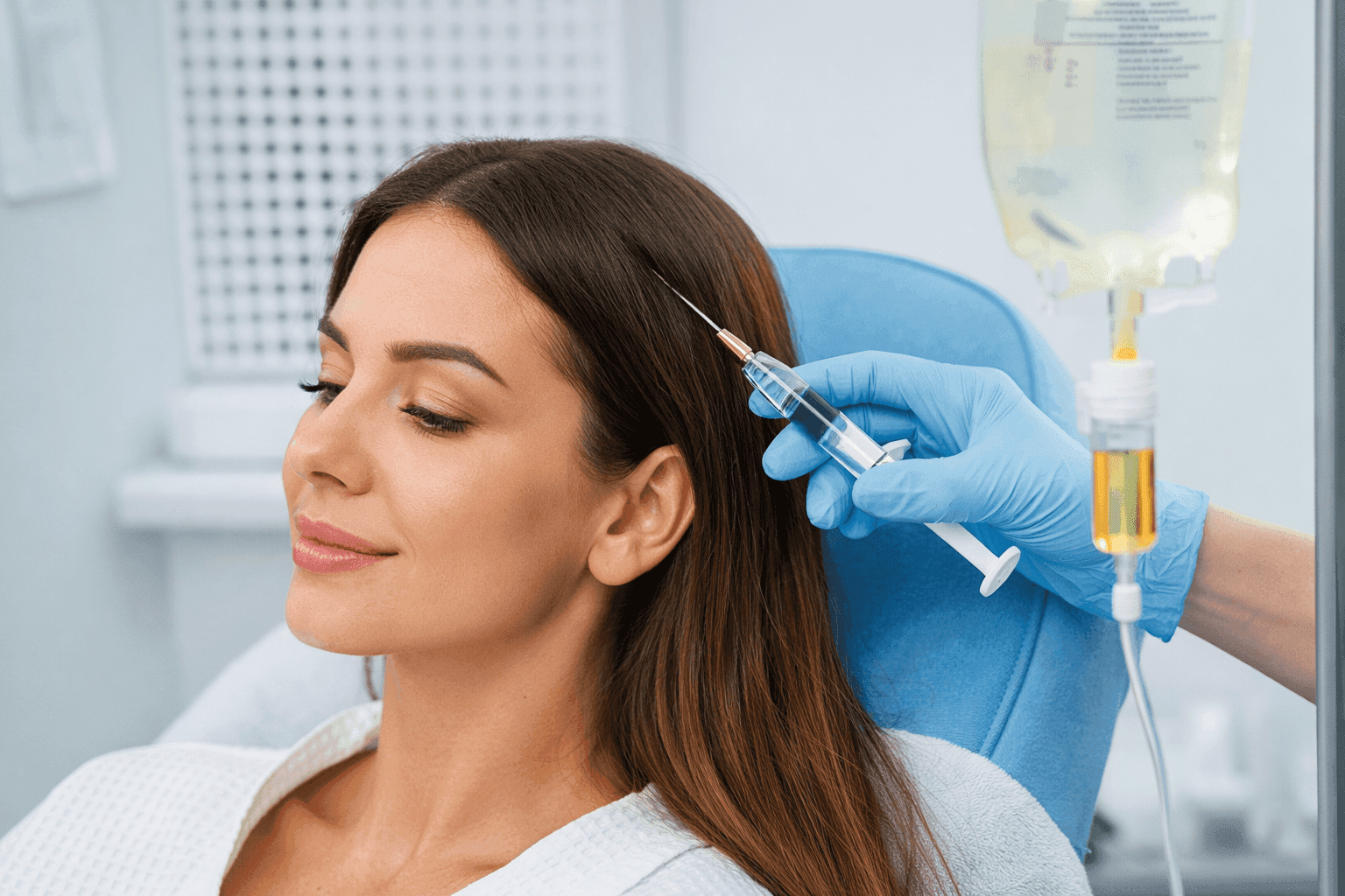 IV drip therapy for hair regrowth showing treatment process