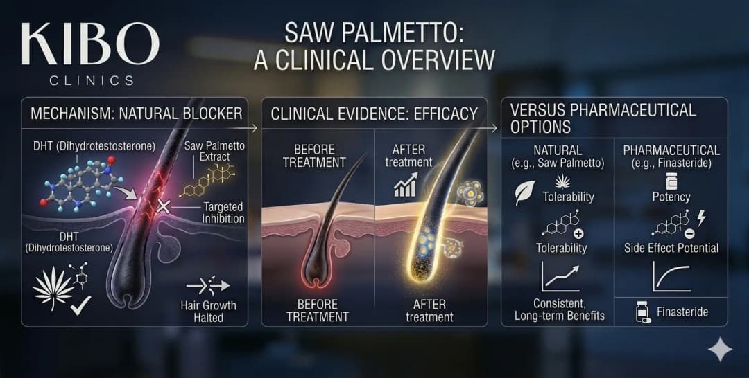 Saw palmetto DHT blocking showing natural supplement efficacy clinical evidence versus pharmaceutical options