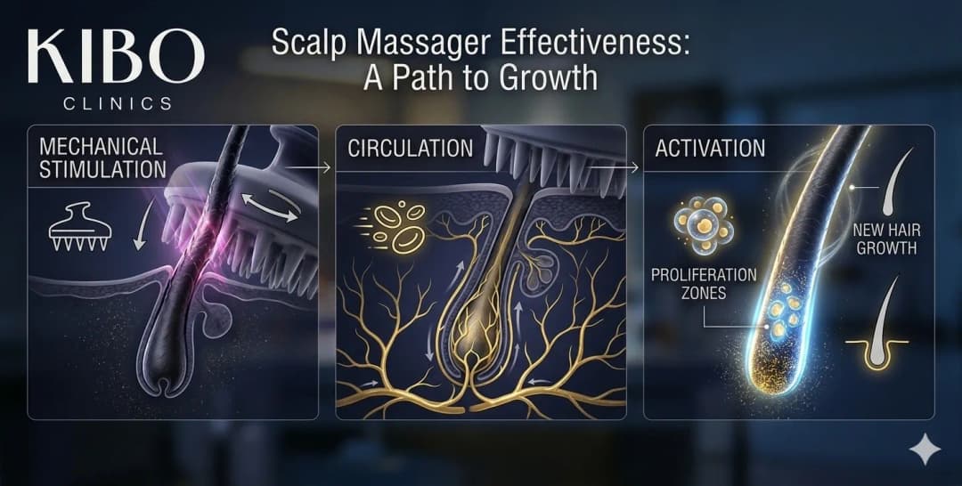 Scalp massager effectiveness showing circulation improvement mechanical stimulation and follicle activation potential