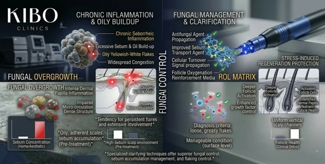 Seborrheic dermatitis treatment showing chronic scalp inflammation fungal overgrowth management and flaking control