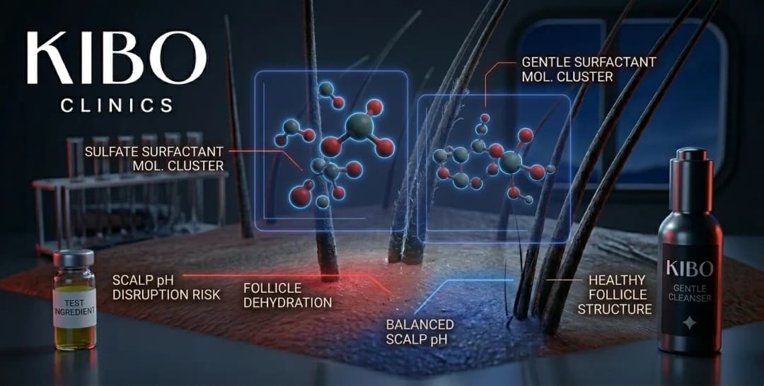 Sulfate-free shampoo comparison showing surfactant effects scalp health impact and cleansing agent differences for hair loss