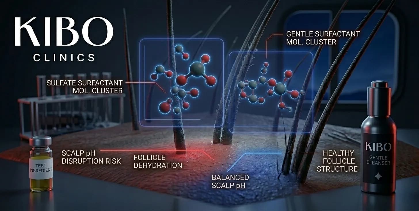 Sulfate-free shampoo comparison showing surfactant effects scalp health impact and cleansing agent differences for hair loss