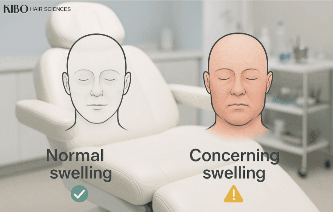 Swelling after hair transplant showing recovery phase