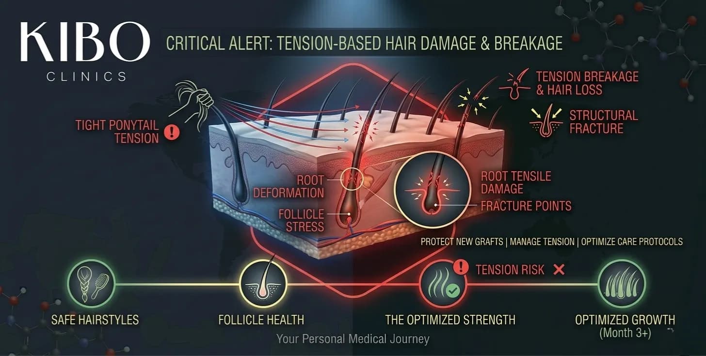 Tight hairstyles causing tension based hair damage and breakage