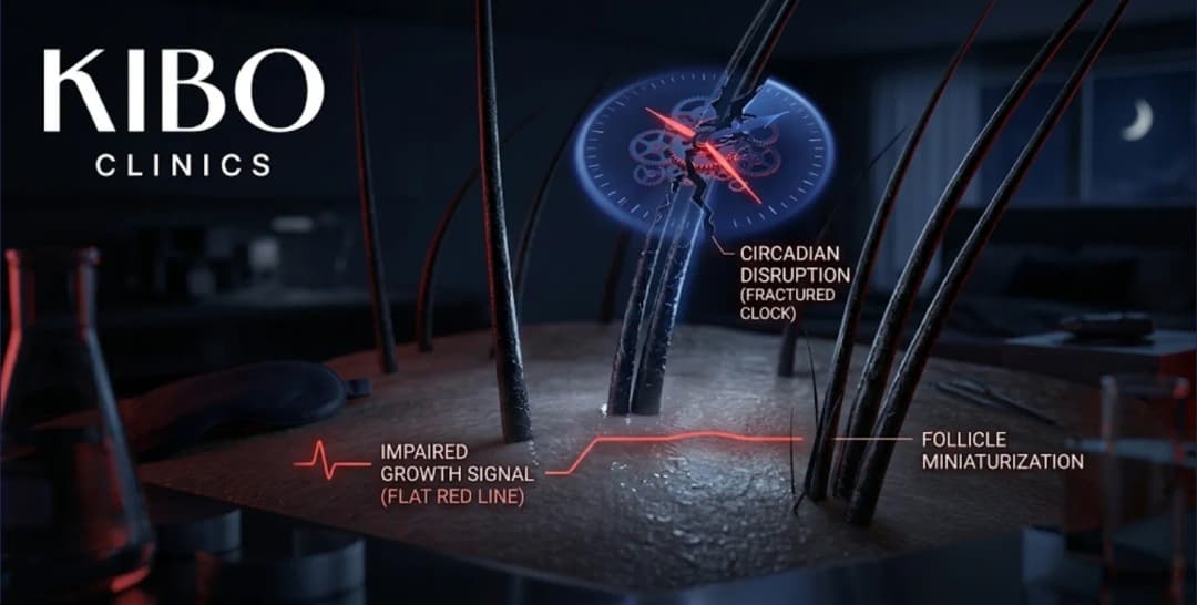Sleep deprivation hair loss showing circadian rhythm disruption follicle regeneration impairment and rest impact on growth
