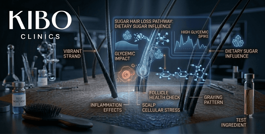 Sugar hair loss connection showing glycemic impact inflammation effects and dietary sugar influence on follicle health