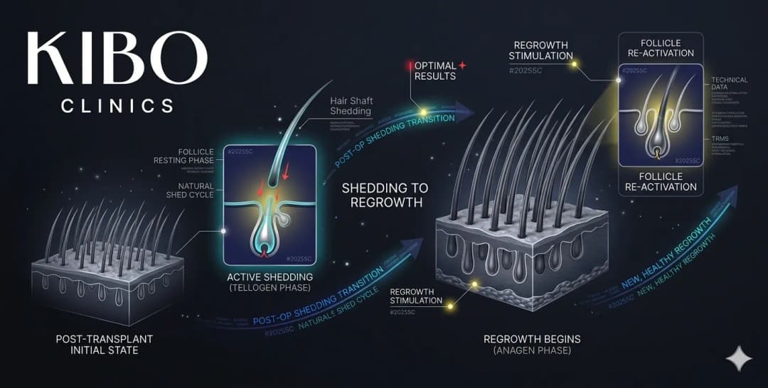Ugly duckling phase after transplant showing temporary shedding