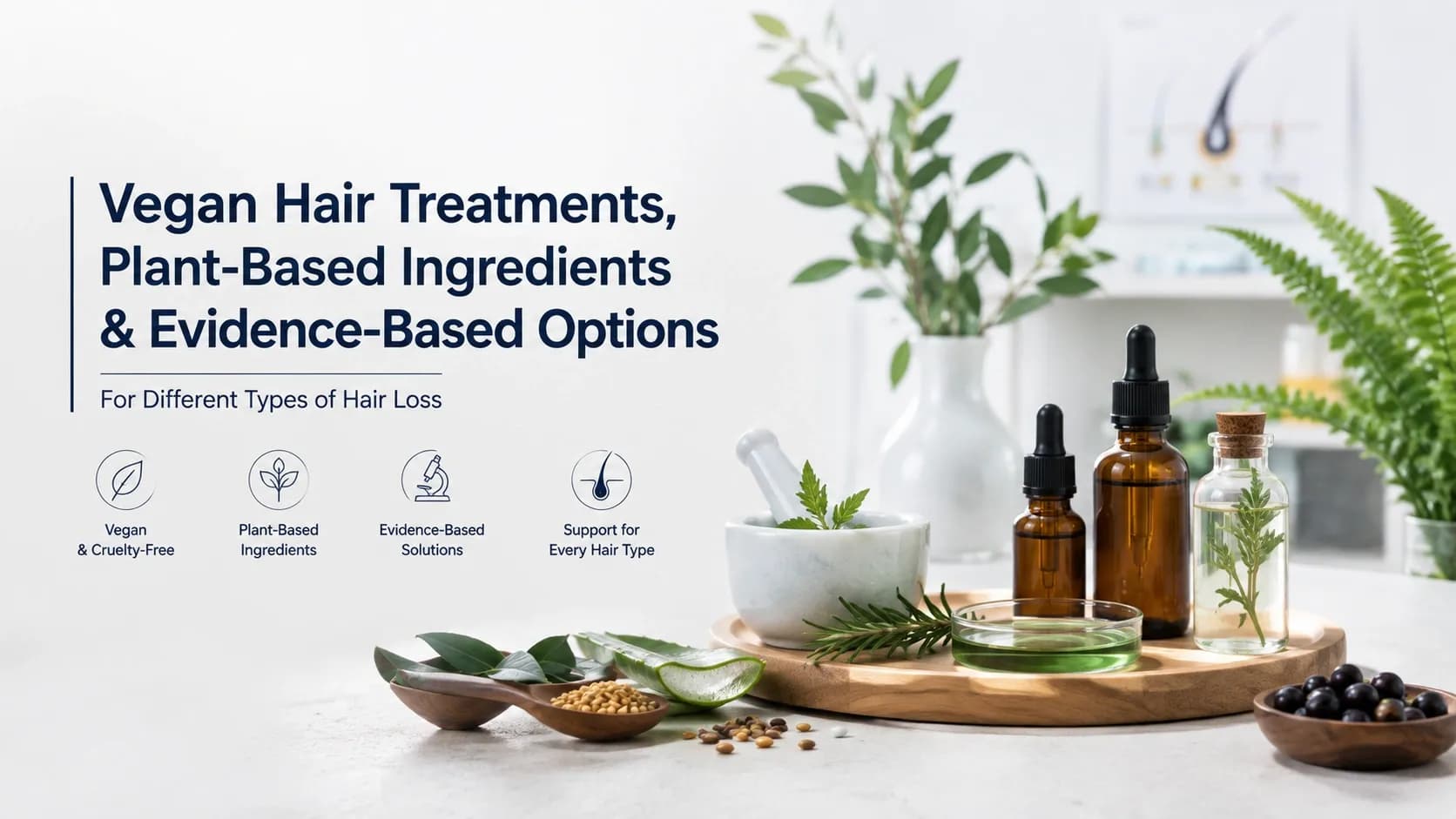 Vegan hair treatments, plant-based ingredients and evidence-based options for different types of hair loss