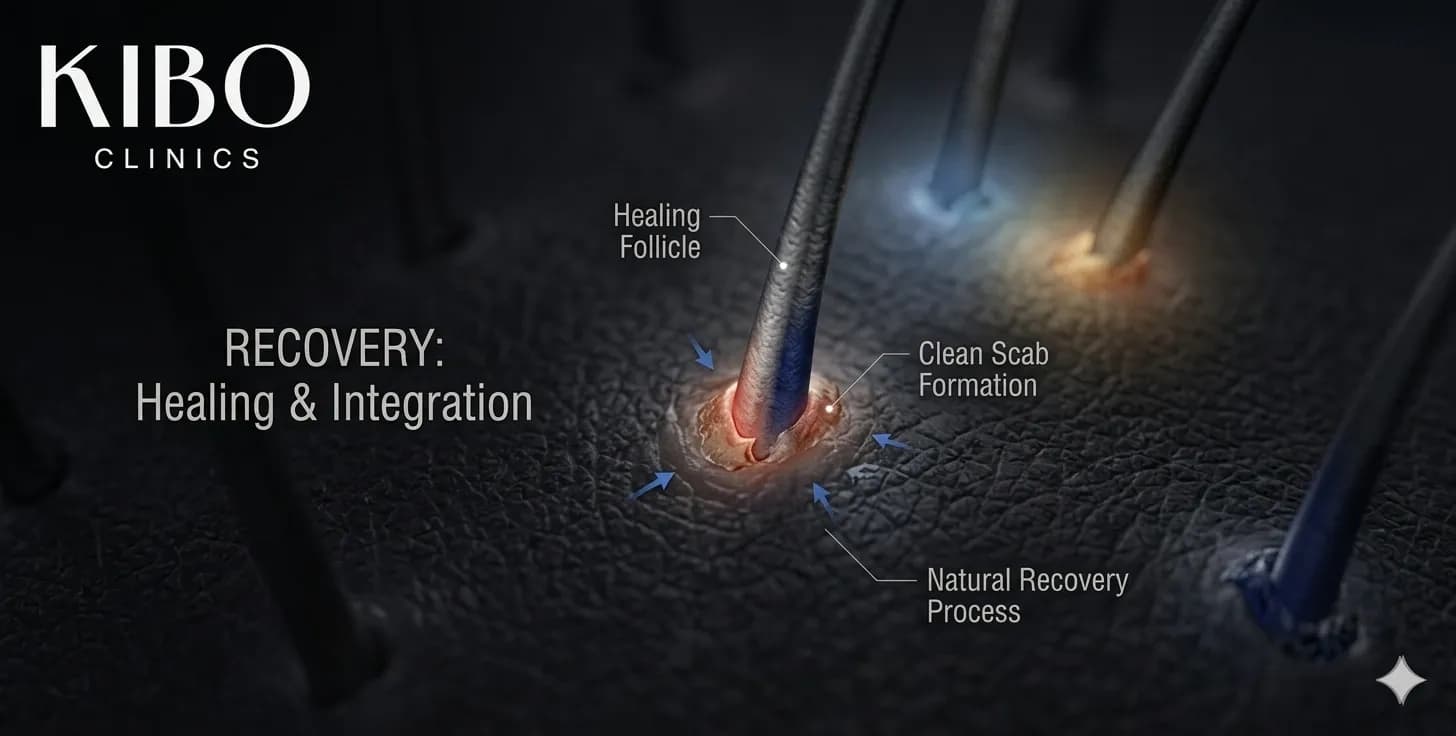 Post-transplant scalp itching showing healing follicles scab formation and inflammatory response during recovery phase