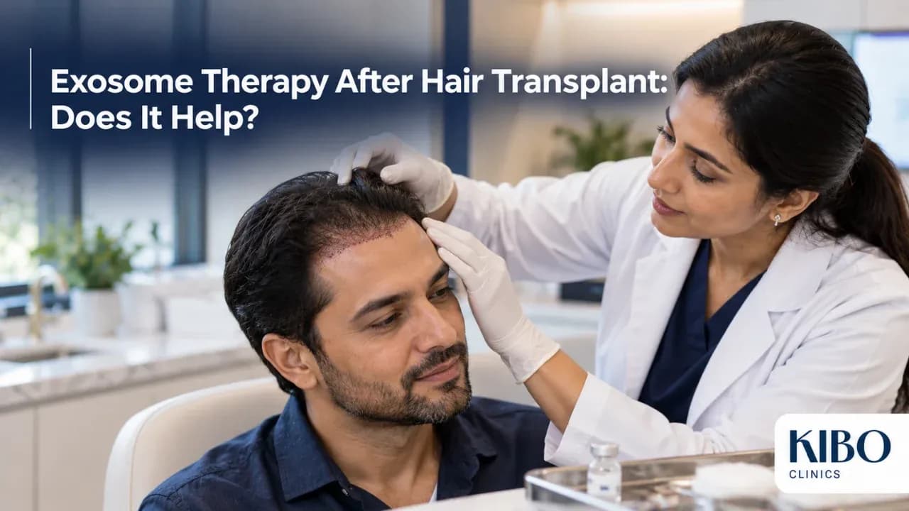 Clinician applying exosome therapy to a patient’s scalp following a hair transplant