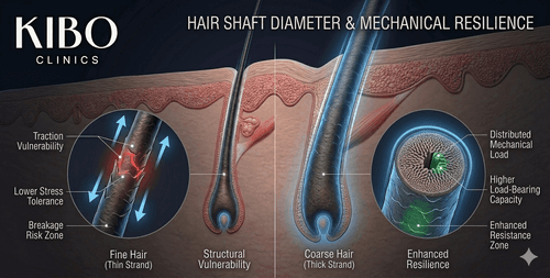 How Hair Thickness Changes Stress Distribution on the Scalp